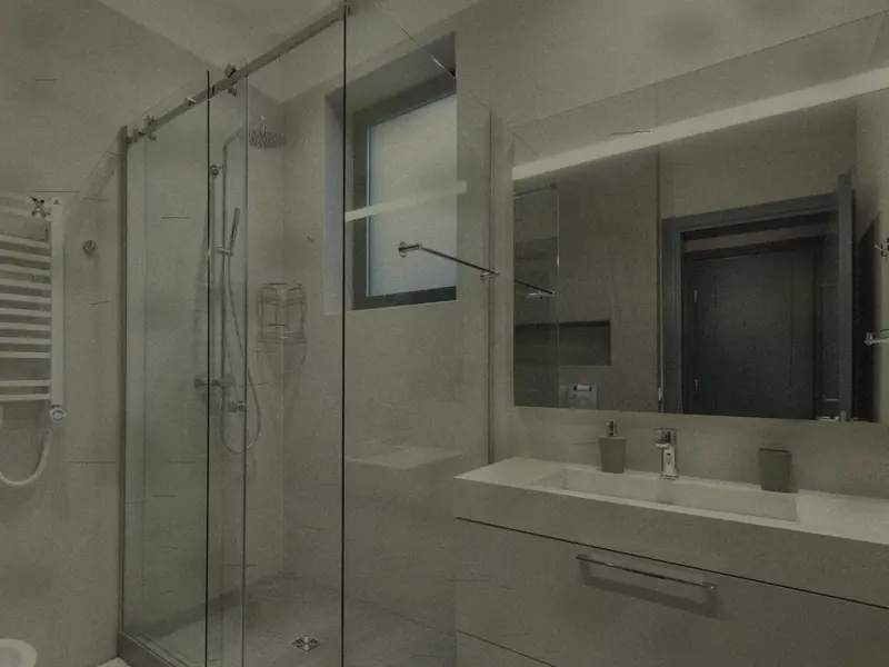 The bathroom before the refit, with dated tiles.